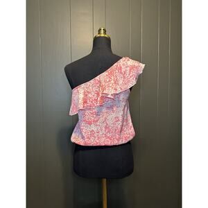 American Eagle Extra Small XS One Shoulder Ruffle Blouse Pink‎ Y2K